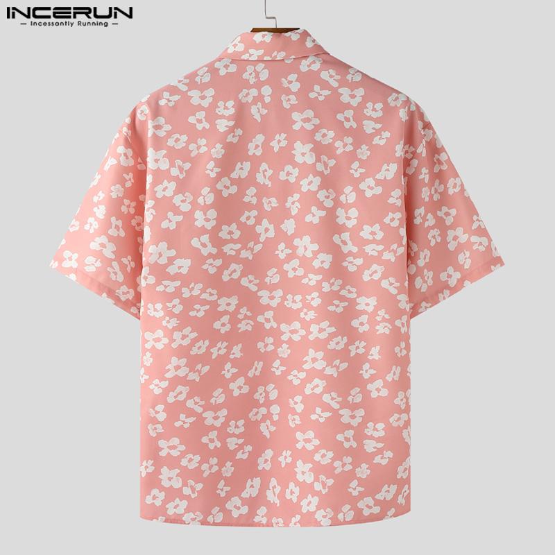 INCERUN S-XXXXXL Men Lapel Neck Short Sleeve Floral Print Buttons Casual Shirts