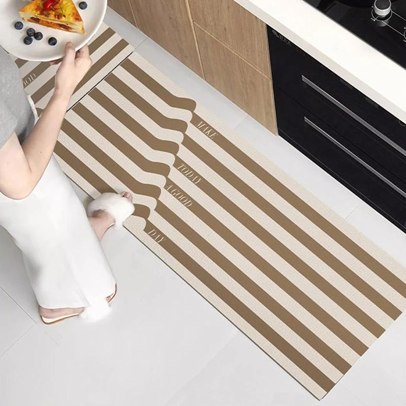 Kitchen Anti-slip Carpet Diatom Mud Water-absorbing Oil-absorbing Floor Mat Black and White Minimalist Style Home Decoration Rug
