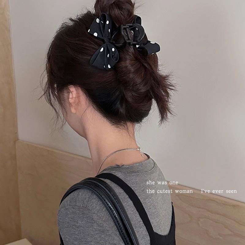 Black Polka Dot Bow Grab Clip Girl Back of Head Hair Clip Clip Headgear Hairpin Shark Clip