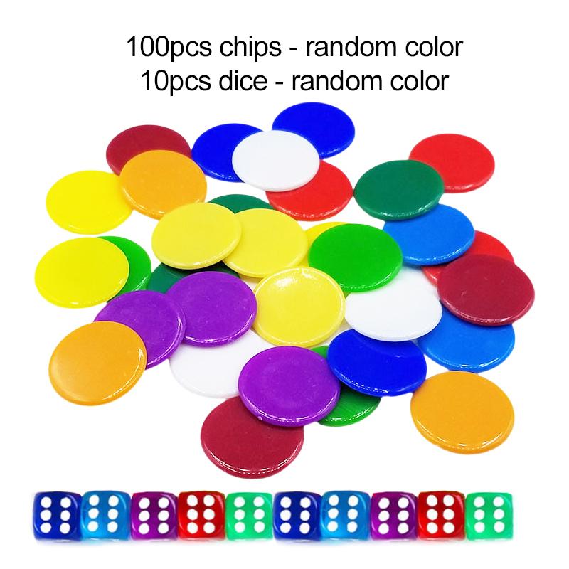 100pcs 19mm Plastic Chips with Dice DIY Tokens Color Transparent Board Game Coins Bingo Accessories Teaching Game Coins TMZ