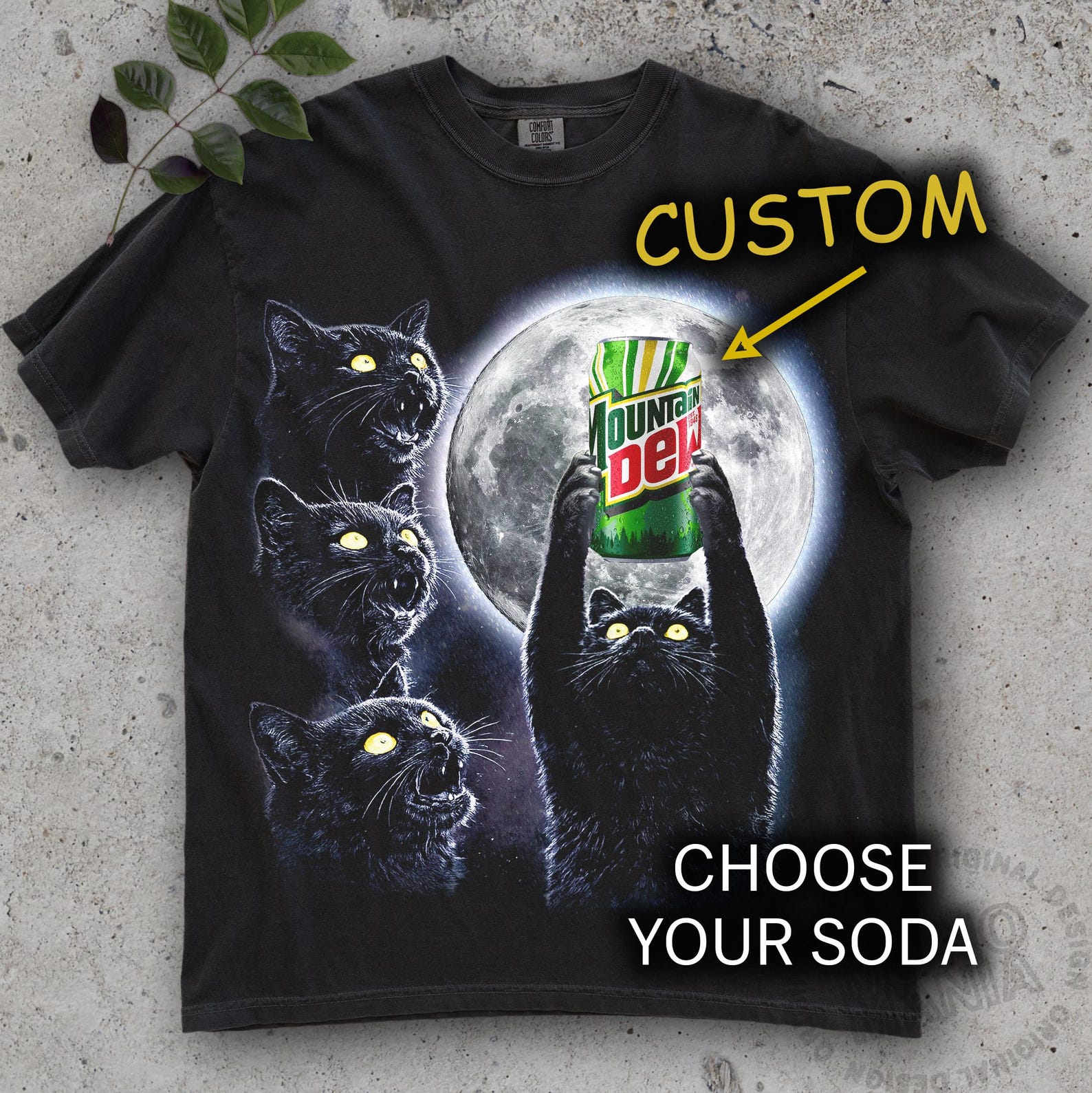 CUSTOM Funny Black Cat Soda Shirt – Mountain Dew, Funny Meme Animal T-Shirt, Diet Mtn Dew Moon Tee, Pepper, Diet Coke 4XL