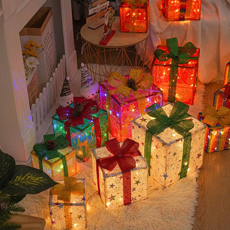 Christmas Gift Box Set: 3-Piece String Lights with Ornaments for Room Decor
