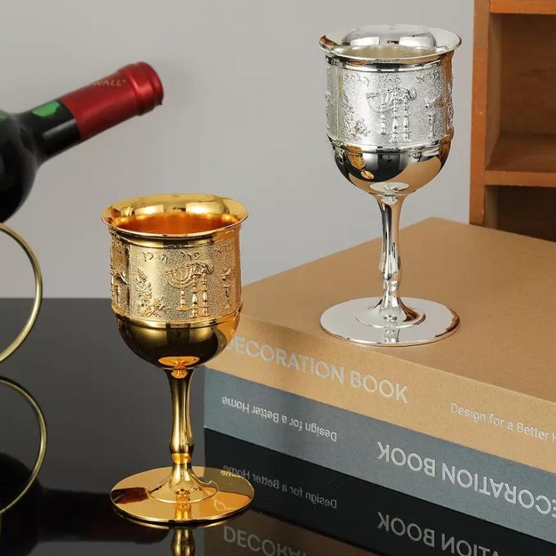 Vintage Goblet Cup, Alloy Light Luxury Relief Vodka Glass, European Portable Mini Drinking Tumbler, Gift Home Decoration, 1pcs