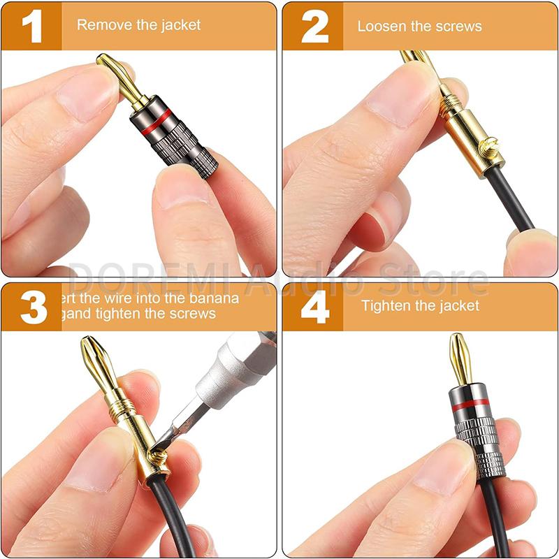 Banana Connector 4mm Speaker Wire Banana Plugs with Screw Lock Gold Plated Banana Jack Amplifier Connector Audio Cable Adapter