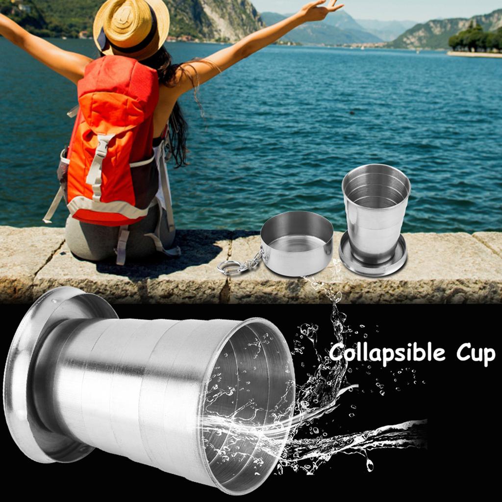 Portable Outdoor Stainless Steel Collapsible Folding Cup for Traveling Camping with Key Chain