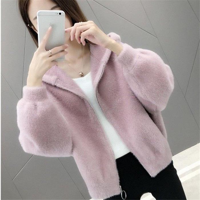 Women's Elegant 2025 Autumn/Winter Korean Style Faux Mink Long Sleeve Cardigan