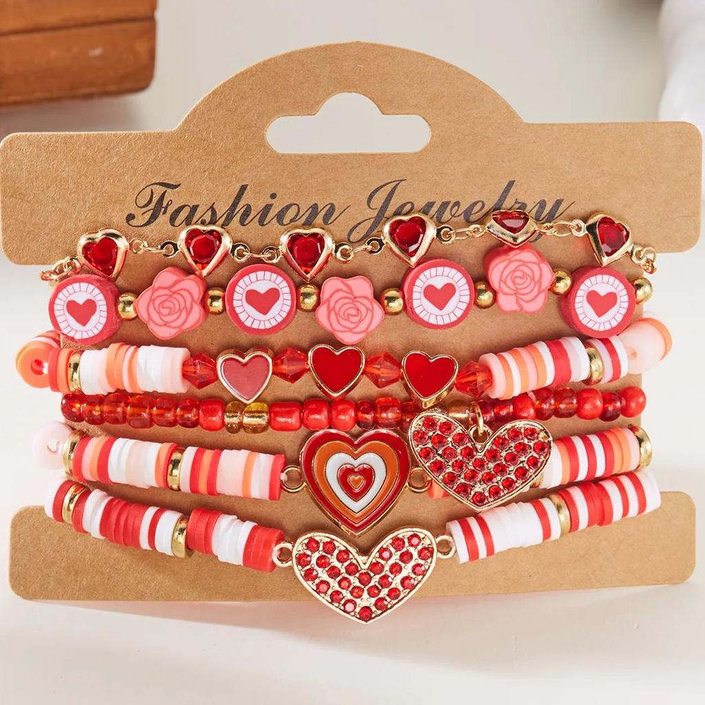 New Trendy Valentine's Day Bracelets Set for Women Romantic Soft Ceramic Acrylic Beads Letter Chain Bracelet Bangle Jewelry Gift