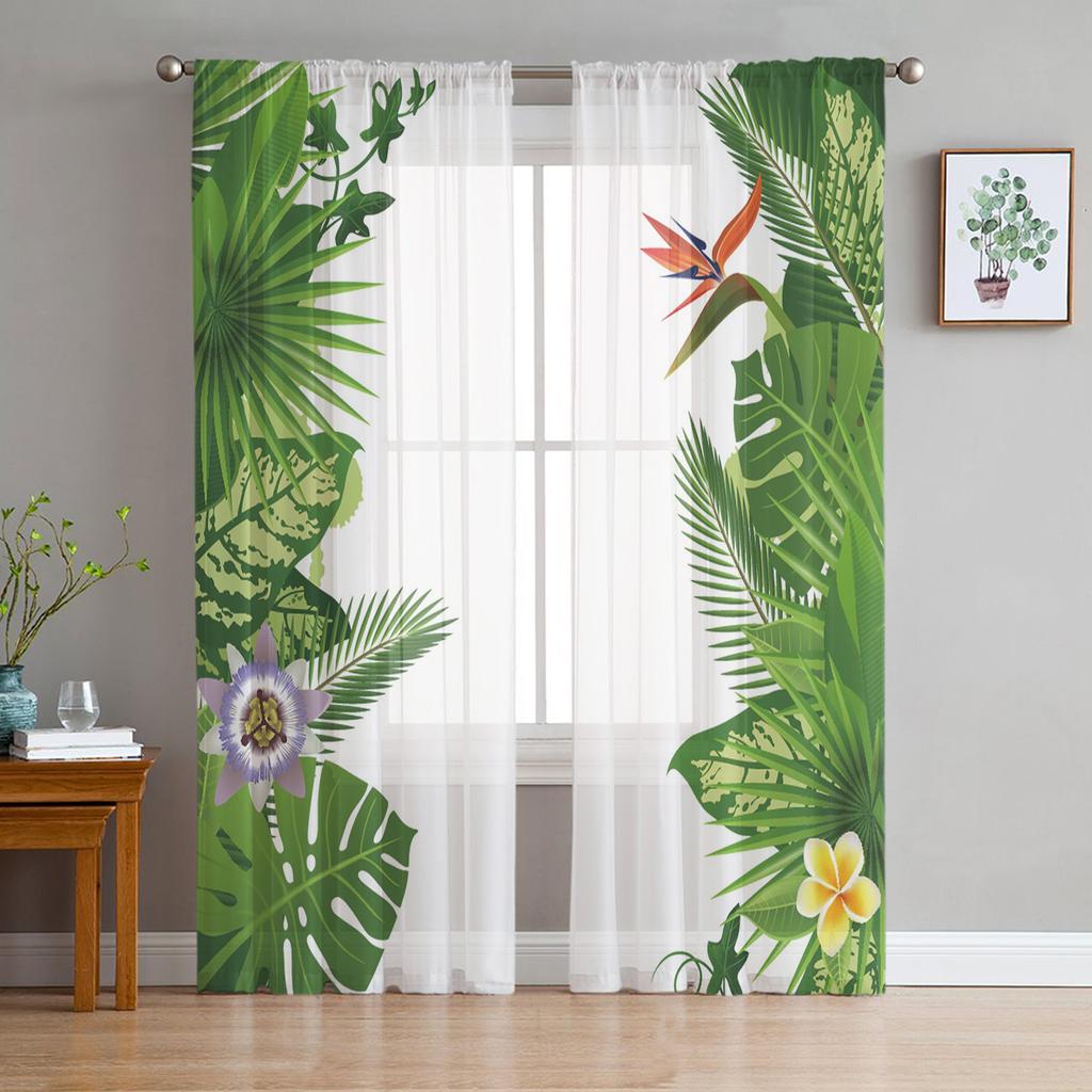 Animal Warbler Bird Tropical Flower Leaf Butterfly Tulle Sheer Curtains Living Room Bedroom Window Curtain Voile Organza Drapes