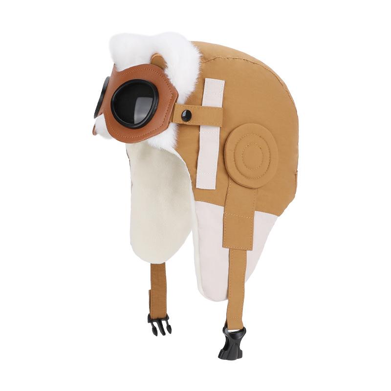 

Children s Cap Winter Windproof Goggles Flight Cap Cartoon Bear Cap Velvet Warm Ear Protection Bomber Hat хаки