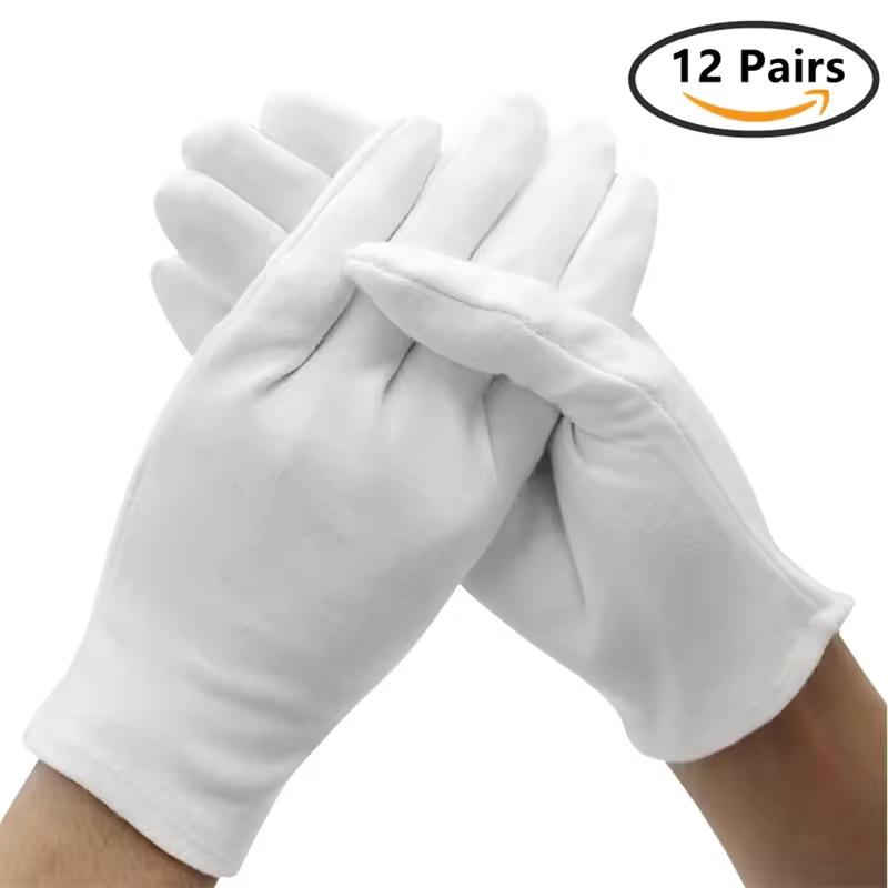 24PCS White Cotton Work Gloves for Dry Hands Ceremonial Handling Film Jewelry Silver Inspection Gloves Household Cleaning Tools