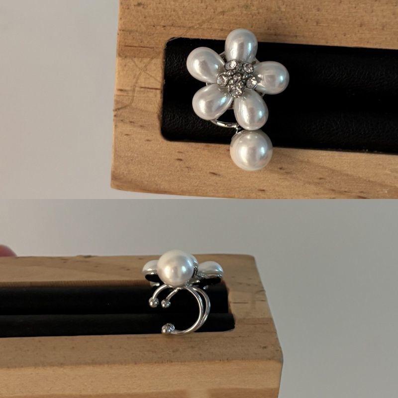 Elegant Rhinestone Flower Pearl Ear Clips - Luxurious Design for Women, No Piercings Needed