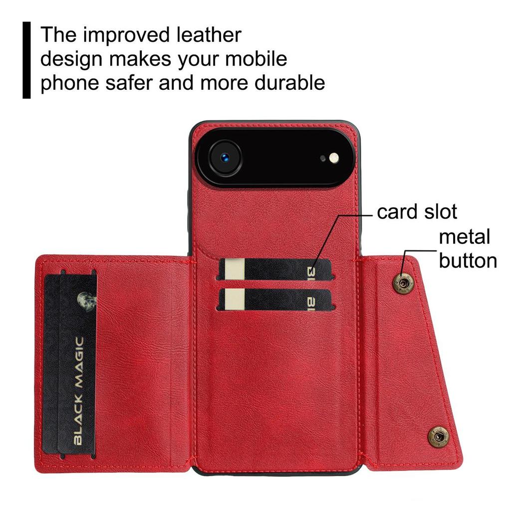 PU Leather Wallet Phone Case for iPhone Air Multiple Card Slots Dual Metal Button Closure Shockproof Full‑Body Protective Cover
