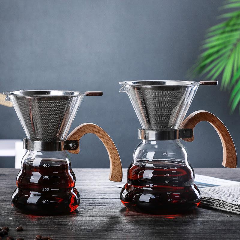 Glass hand coffee pot sharing pot household wooden handle coffee cup