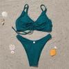 Women's 2 Piece Bathing Suit Rope Gathering Bikini Sets Plain Swimsuit Beachwear Summer Bikini Swimsuits