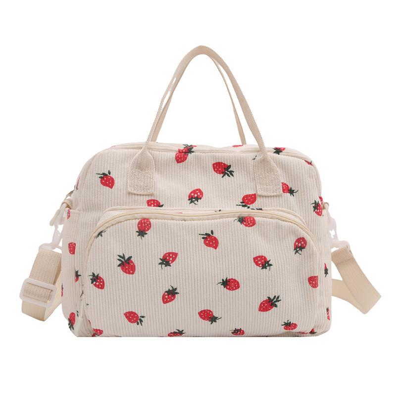 Corduroy Mini Crossbody Bag For Women With Strawberry Pattern Lightweight Shoulder Bag For Casual Outings