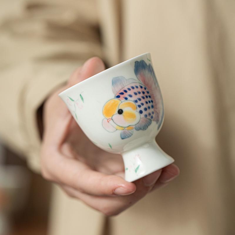 Hand-painted Fortune Fish Teacup Retro Tea Bowl Single Cups Tea-tasting Personal Cup Chazhan Master Cups For Tea Supplies