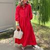 Women's 45720 Sleeve Maxi Dress Button Up Lapel Swing Dress with Pockets A-line Ruffles