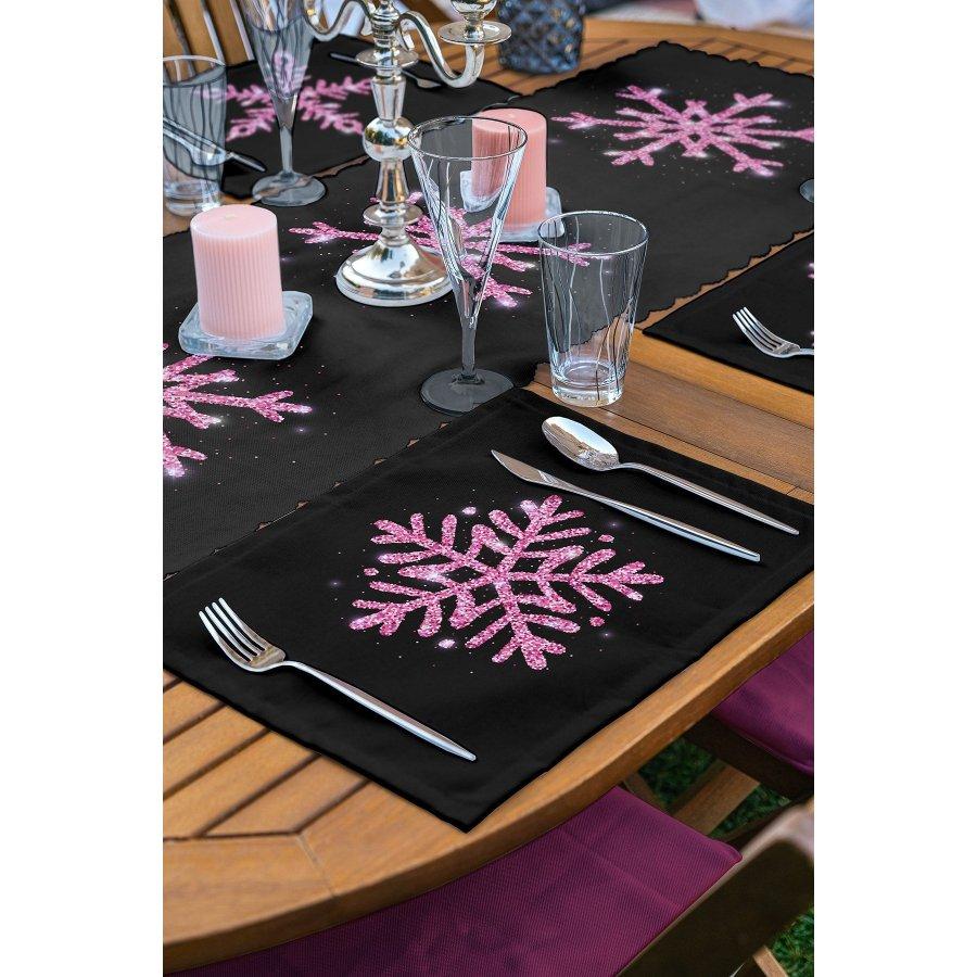 New Year Themed Snowflake Runner and Placemat Set 5 Pieces / Placemat Table Mat Dining Table Mat Coaster