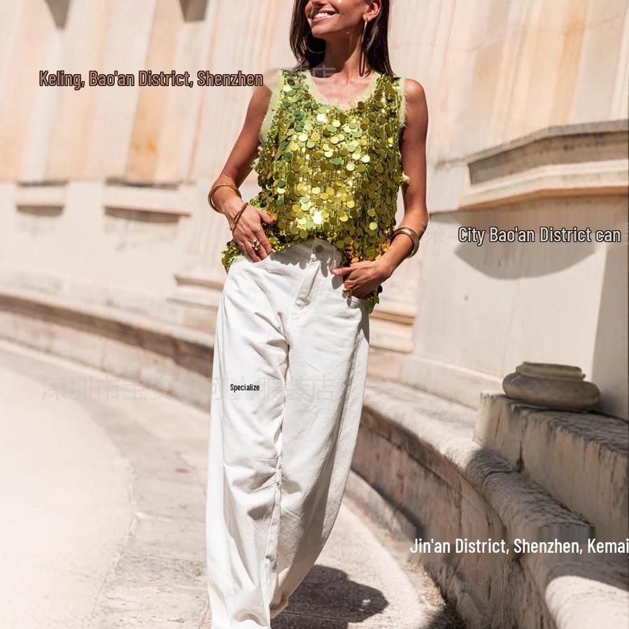 2025 Casual Spicy Girl Sequin Sleeveless Fashion Top for Women