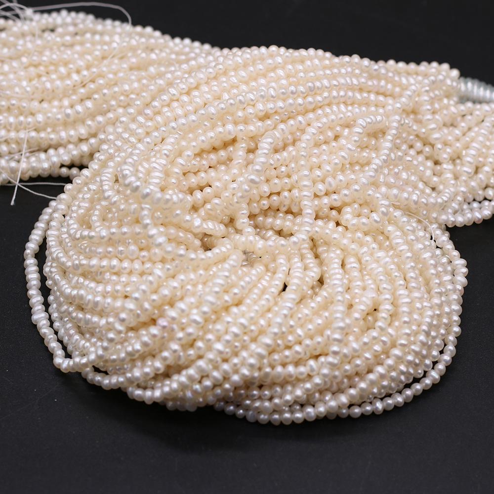 1String, White Near Round Pearl 3-3.5mm, Fashion Women Natural Freshwater Pearl Beads for Jewelry Making DIY Crafts, Luxury Bulk Gifts 36cm