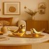 Ceramiczna Figurka Złotych Ptaków Błogosławieństwa do Dekoracji Domu Salon, Sypialnia, Biurko, Szafki Opakowanie 2 szt., Złota