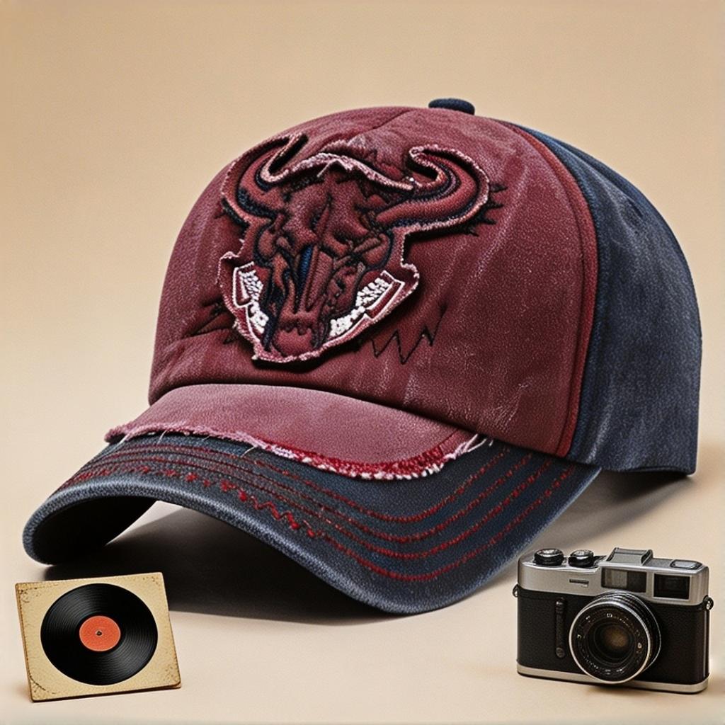Bull Embroidery Baseball Cap Men Women Washed Distressed Vintage Snapback Hat Adjustable Outdoor Sunscreen Hip Hop Trucker Cap