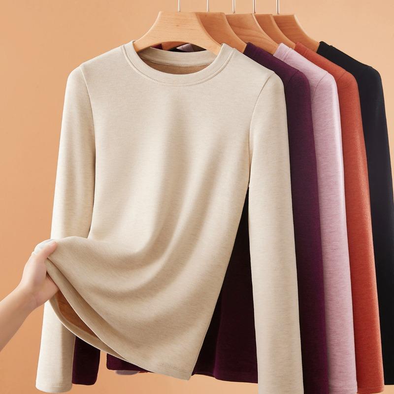 Warm Fleece Thermal Underwear Women's Round Neck Fleece Thickened Autumn and Winter Wool Silk New Inner Bottoming Shirt