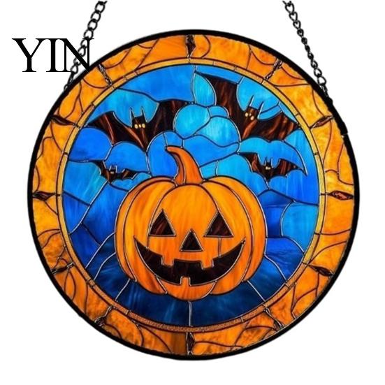 Christmas Gothic Theme Ornament Retro Halloween Pendant, Ghost/Bat/Spider Web/Pumpkin Head Print, Hand Painted Ghost Disc Vintage Acrylic Hanging for