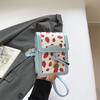 Light Blue Cherry Print Mini Crossbody Bag Cute PU Leather Phone Bag With Cherry Charm Daily Shopping Fashion Purse
