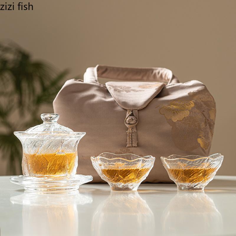 Kristallglas Teeschale Teetasse Kung Fu Teegeschirr Nachmittagstees Zubereiter Tragbar Outdoor Teegeschirr Sets Tees Aufbrühwerkzeuge Werkzeuge
