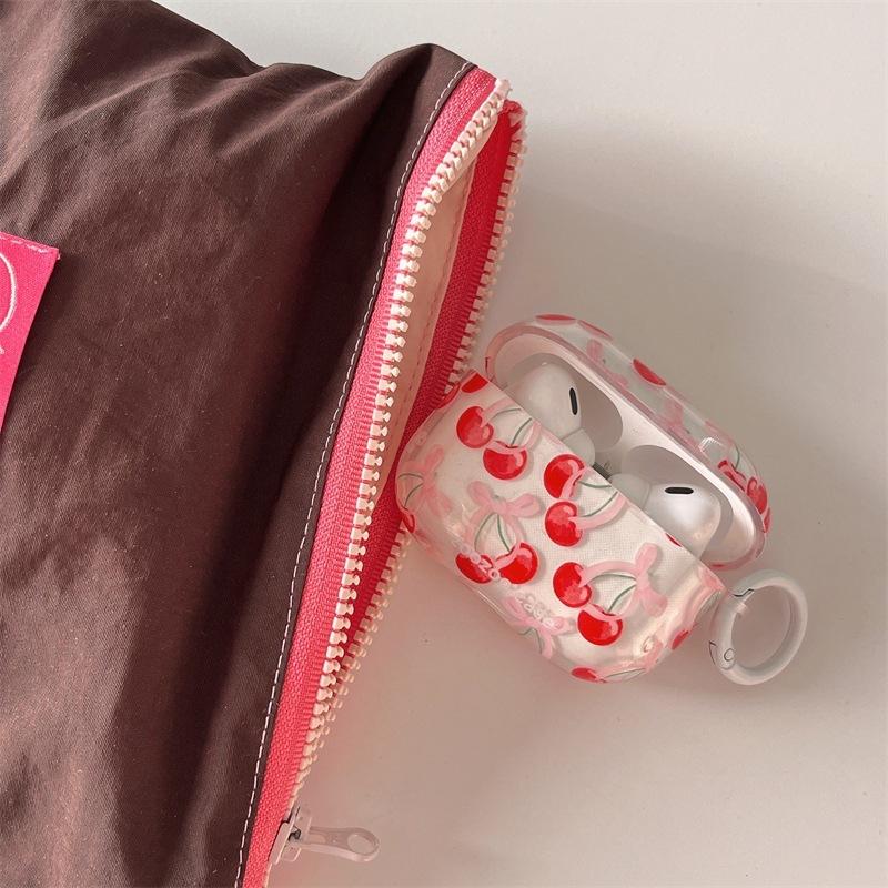 Pink bow cherry AirpodsPro1 earphone case for Apple 1/1/1 generation wireless bluetooth case
