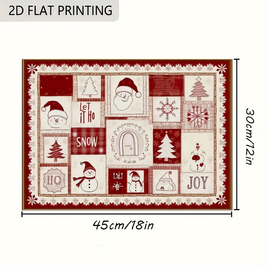4pcs Christmas Placemats Set - Non-Slip Easy-to-Clean Linen Place Mats with Festive Snowflake and Reindeer Design