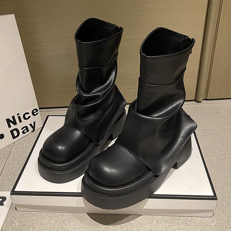 

2025 новая осенняя белая женская обувь Мартин на небольшой толстой подошве, увеличивающая рост, ретро ботильоны, британские короткие ботинки 40 чёрный