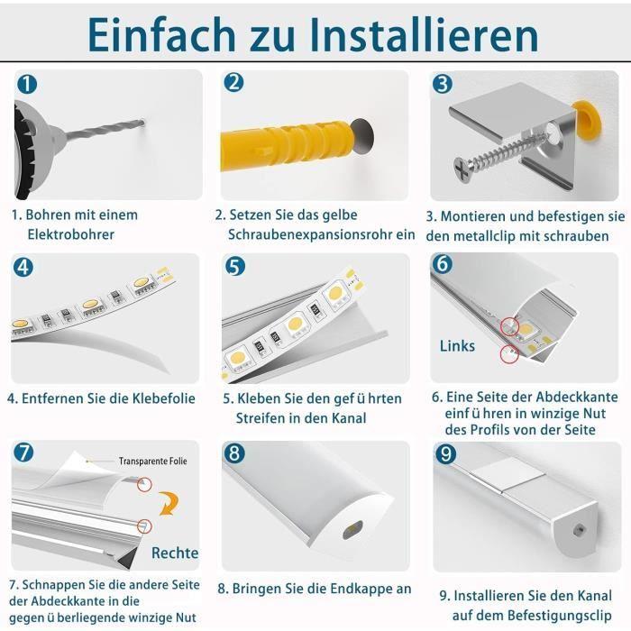 Profilé LED Aluminium - ANICEMOON - Lot de 6 - Couvercle Blanc Laiteux - Eclairage Intérieur - Montage Facile