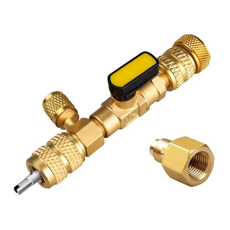 Small Ball Valves Core Extractor Kit Includes Brass Adapters Sealing Washers for R410A R22 32 Refrigerants Ports Use