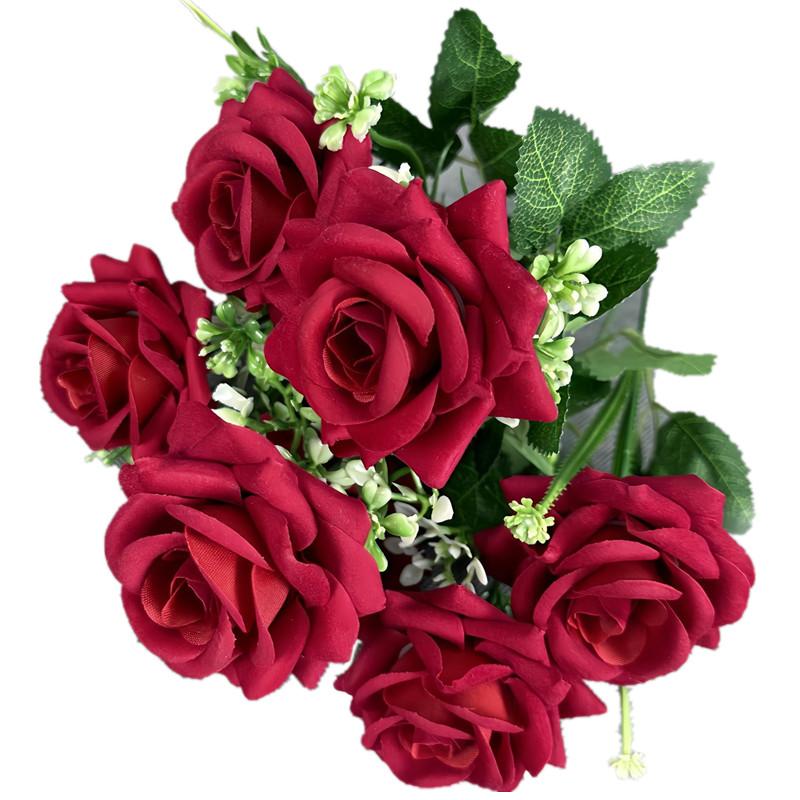 2 Bouquets Artificial Rose Flower Bunch Faux 7 Heads Velvet Rose Bouquet Flower
