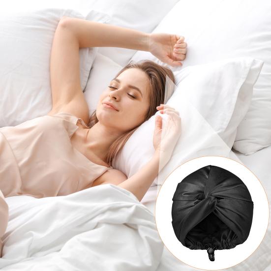 Hair Care Hat Double Layer Imitation Silk Sleep Hat Back Adjustable Buckle Turban Hat Solid Color Home Headwear