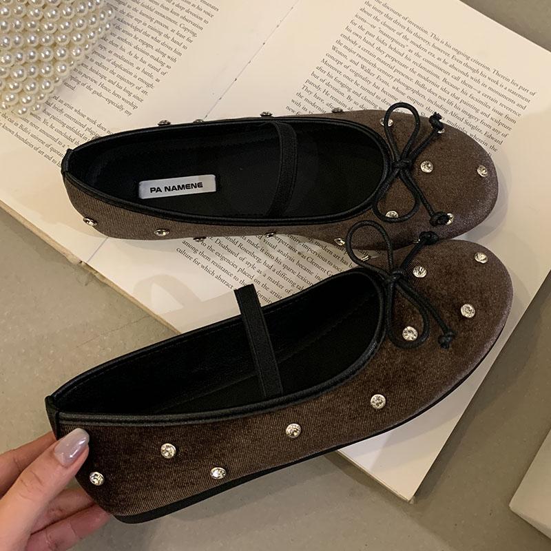 

Модная женская обувь с мелким вырезом, женские балетки, хрустальные туфли, с бантом-бабочкой, модные со стразами, шелковые, женские балетки, танцевальная обувь, шлепанцы 35 коричневый