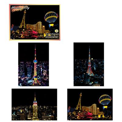Peinture à gratter de scène de nuit Paysage urbain Bâtiment Peinture à gratter Petite peinture colorée