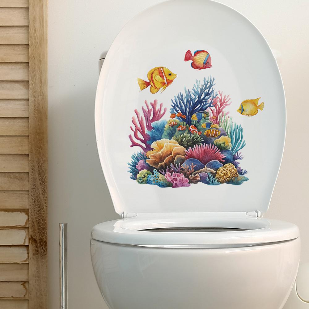 Underwater World Coral Fish Toilet Bathroom  Home Beautification Decoration Stickers