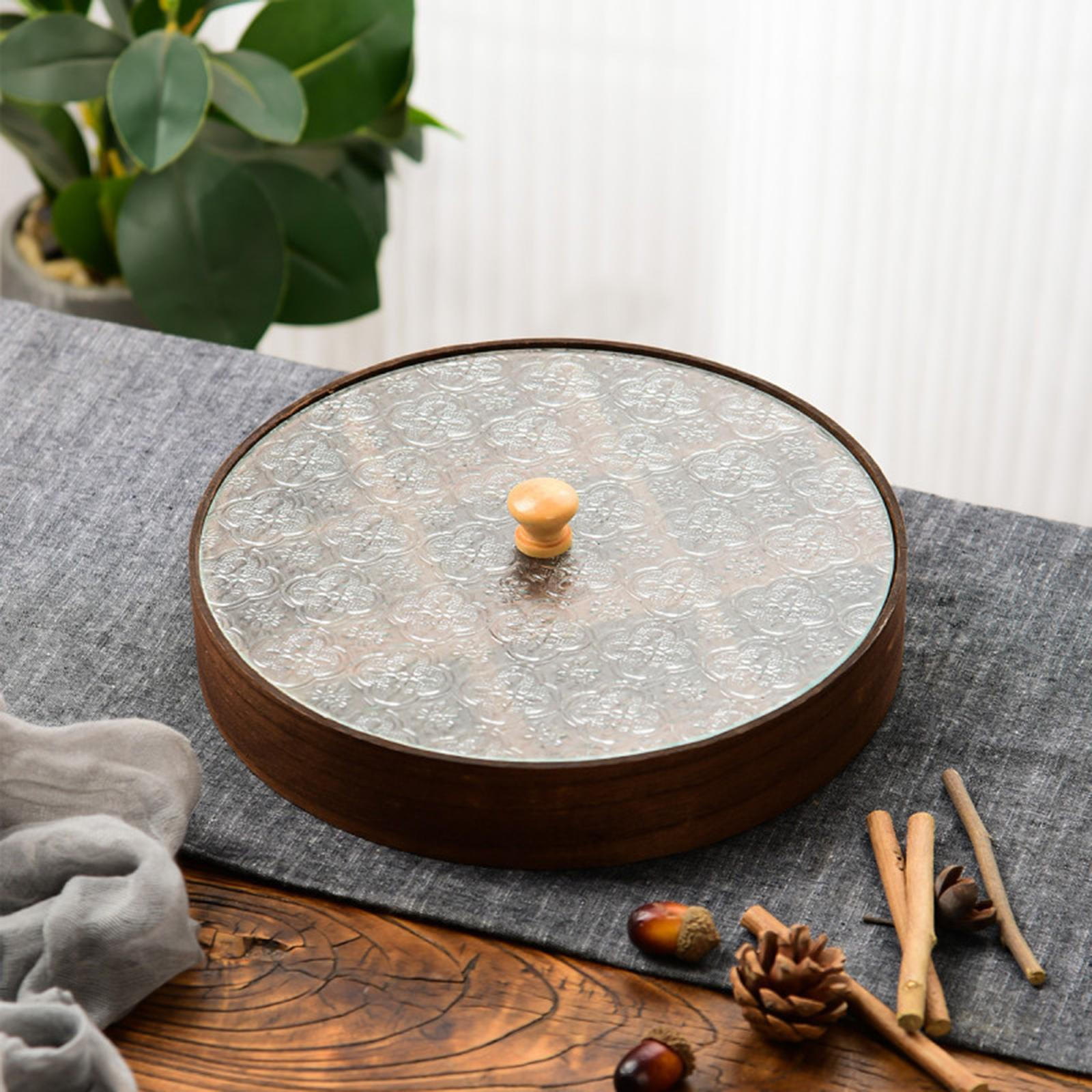 

Разделенный поднос для сервировки Органайзер для еды Сухофрукты с отсеком и крышкой Блюдо для закусок для конфет 24cmx24cmx4cm