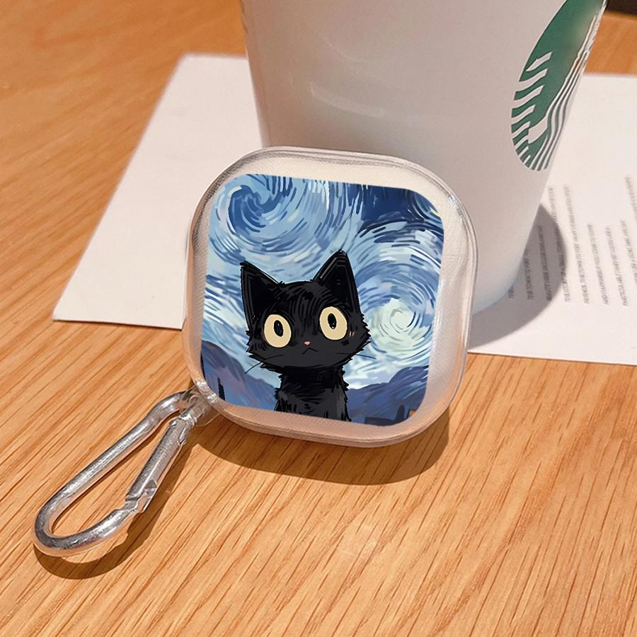 Clear Earphone Cases Cover With Hook Case For Samsung Galaxy Buds 2 4 Pro Live 2Pro 4Pro 3Pro 3 FE Cartoon Cat