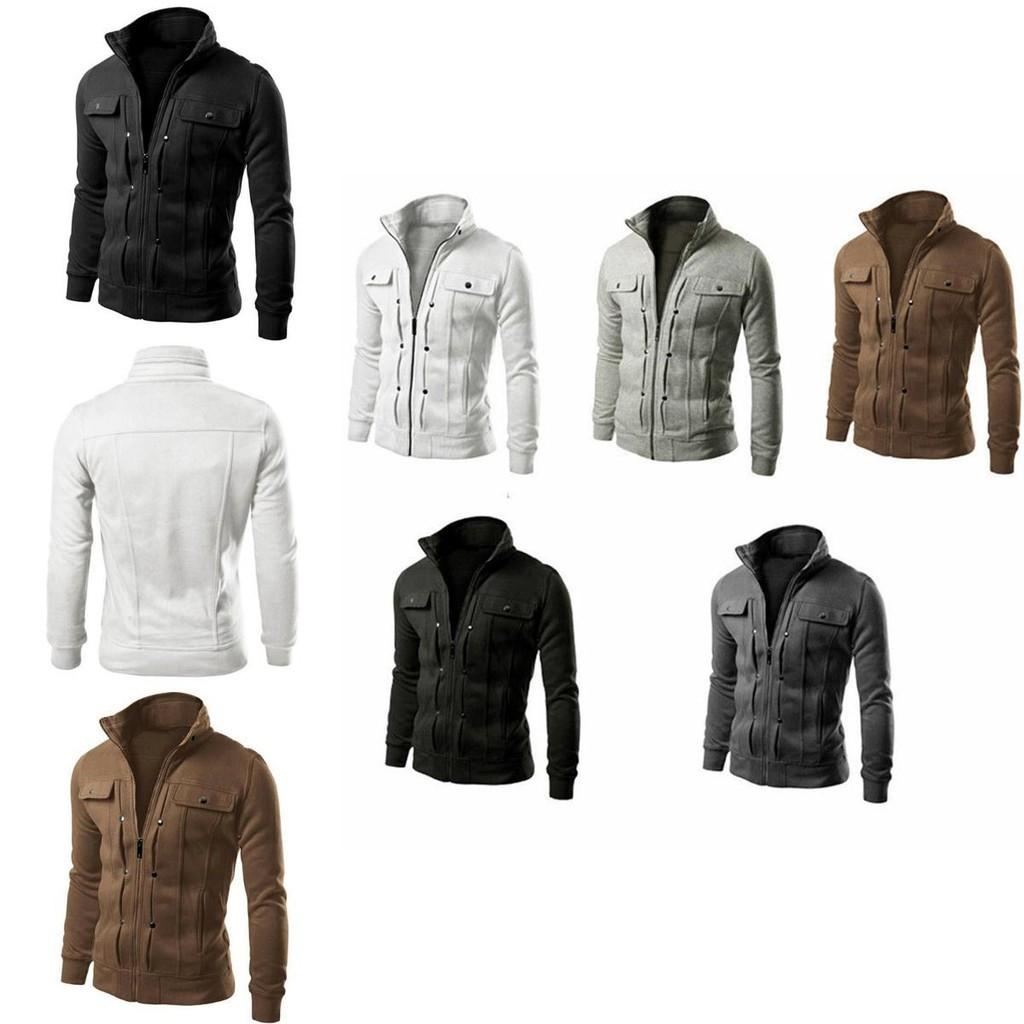 Mens Slim Fit Stand Collar Long Sleeve Coat Top Military Jacket For Stylish Look