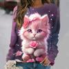Flowers Cat  Long Sleeves Women Colorful Animal 3D Clothing  Tops O-Neck Cotton Clothes T-Shirt