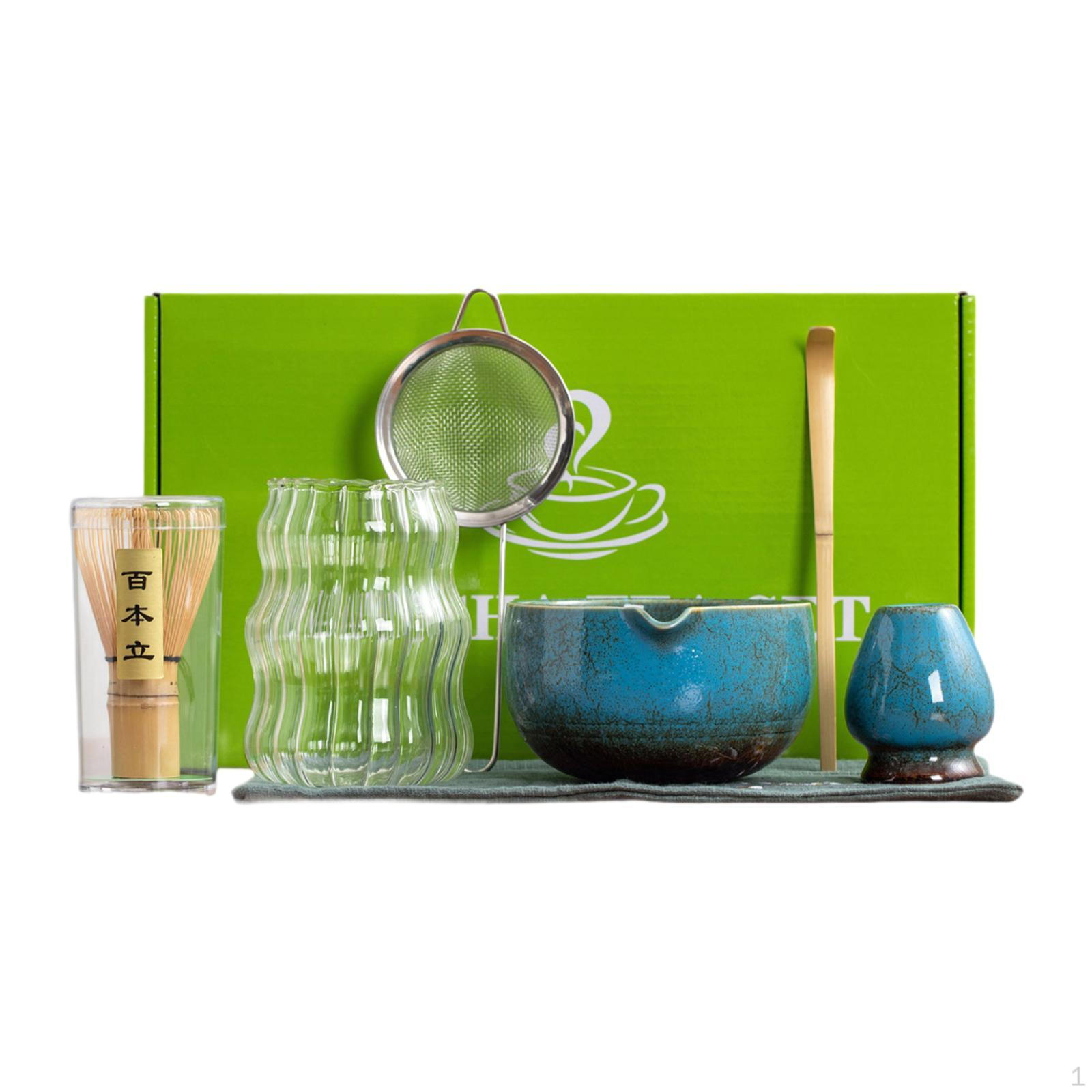 

Набор для чая матча из 7 предметов и подставка для венчика ручной работы для кухни и дома