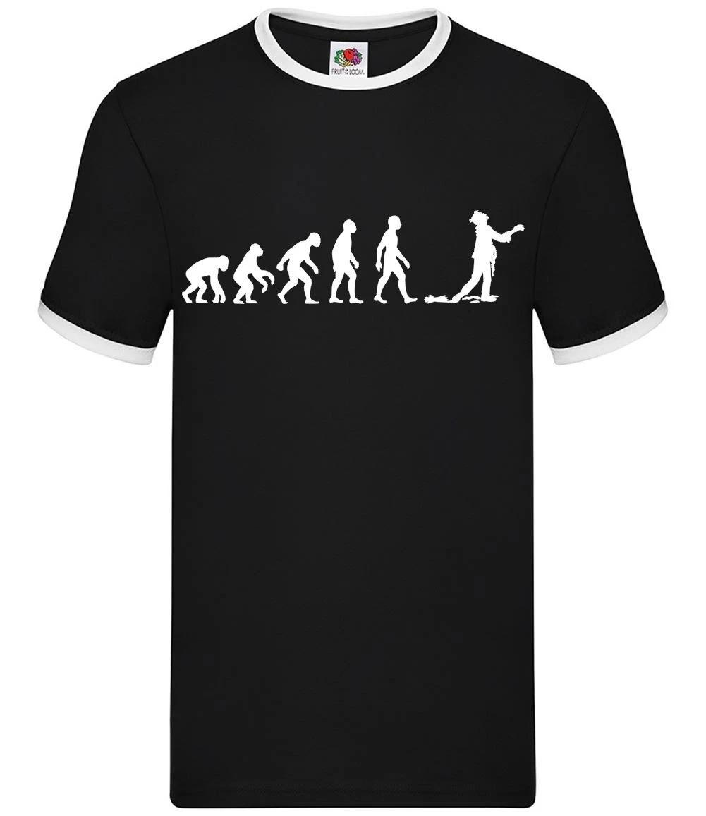 Evolution of Man Zombie - Mens Ringer - Zombies Halloween Dead Attack L