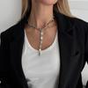Fashion Irregular Hammered Metal Y-Shaped Necklace, Ins Cool Style Special Shape Long Necklace For Women