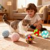 Handgemachte Plüschglöckchenkugel Katzenspielzeug Elastische Kugel Geschenkbox-Set, Selbsterhaltende Kugel für Katzen, Kratzfest und -beständig