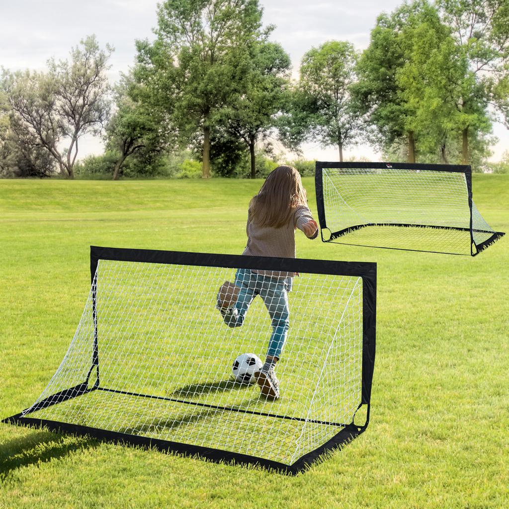 Set of 2 Football Goal Net 6 X 3 Ft Foldable Outdoor Sport Training Teens Adults Football with Carrying Bag Black
