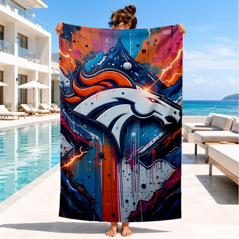 Telo Mare Logo Denver Broncos, Asciugatura Rapida, Facile da Curare, Adatto Sia per il Fitness che per le Vacanze al Mare, Essenziale Sportivo